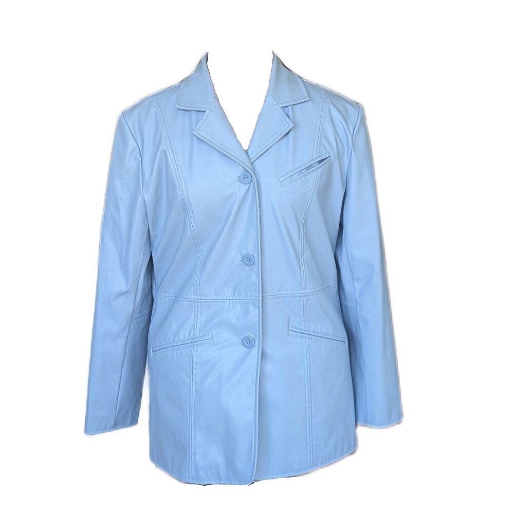 Blue Faux Leather Jacket